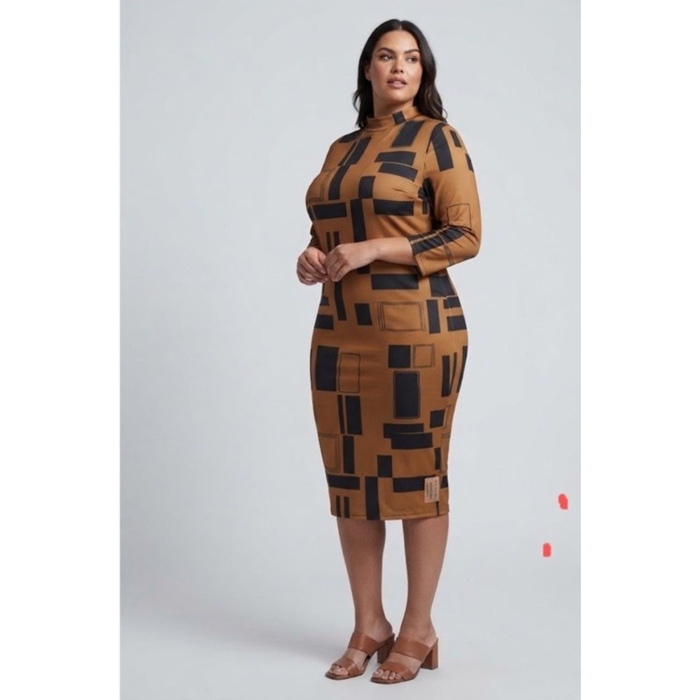 Long-sleeve midi or maxi-length straight-fit dress featuring a modern NWT 4XL